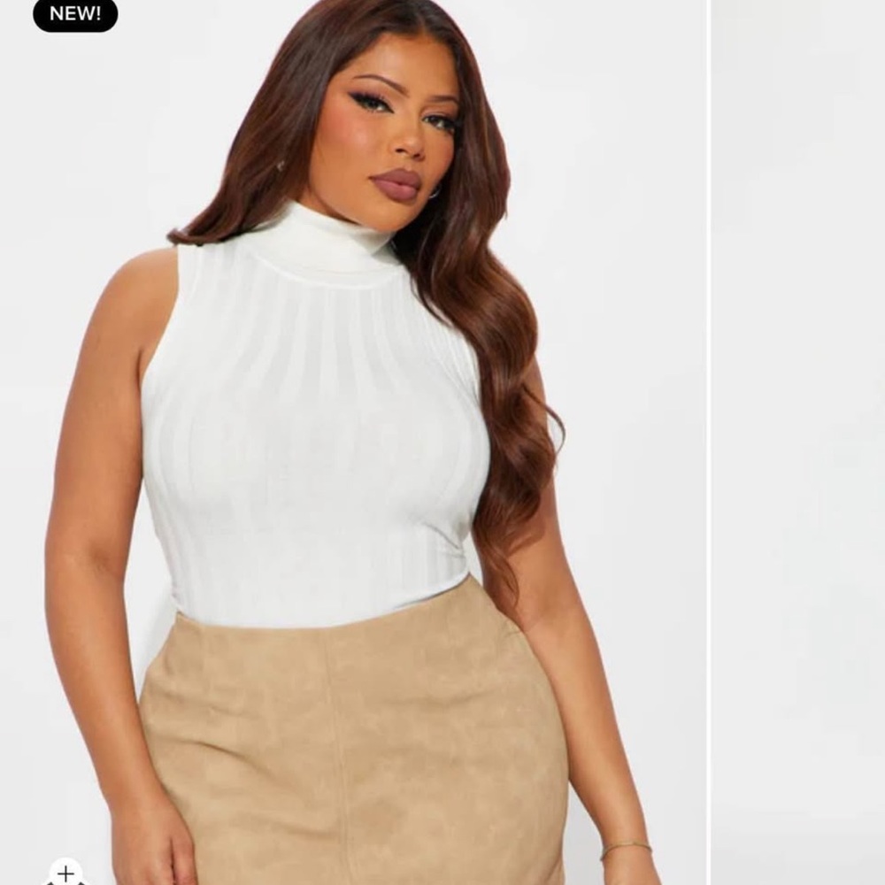 White Sleeveless Ribbed Turtleneck Top
